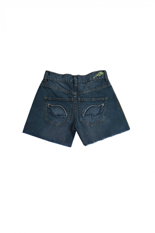 Midnight Jungle Distressed Panther Eyes Signature Denim Short