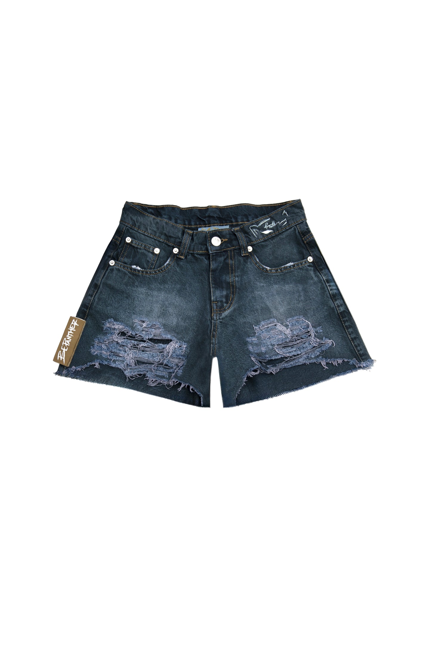 Midnight Jungle Distressed Panther Eyes Signature Denim Short