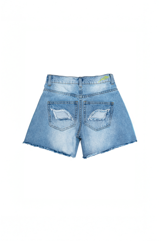Ice Jungle Distressed Panther Eyes Signature Denim Short