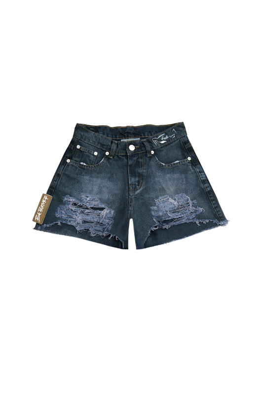 Midnight Jungle Distressed Panther Eyes Signature Denim Short