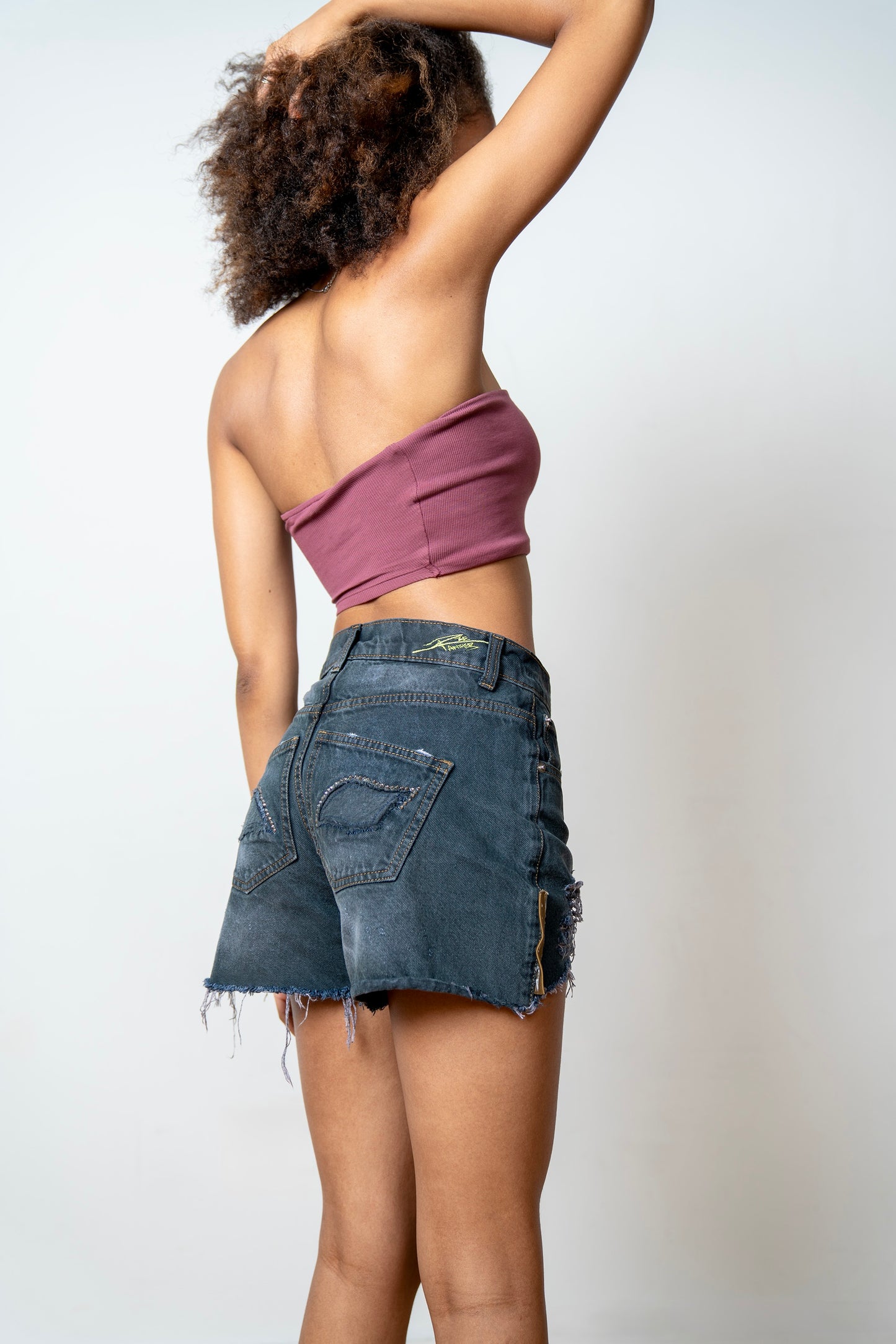 Midnight Jungle Distressed Panther Eyes Signature Denim Short